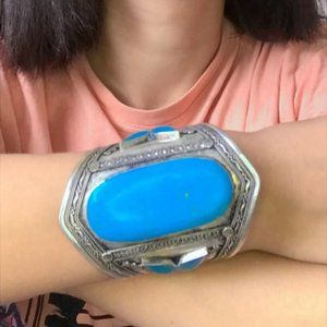 Single Afghan Stone Big Cuff Bracelet, Tribal  Cuff, Boho Cuff, Handmade
